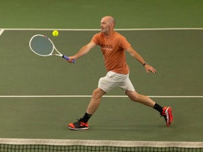 TW playtester hitting a volley. 