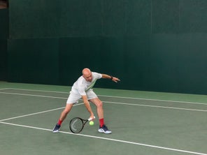 Image of a Playtester Hitting a Volley