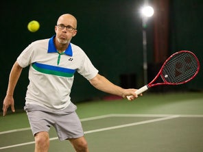 Image of a Playtester Hitting a Volley