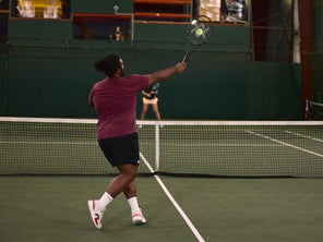Image of a Playester Hitting a Volley