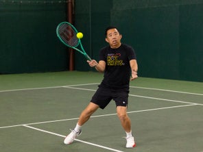 Image of a Playtester Hitting a Volley