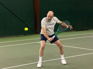 TW Playtester hitting a volley. 