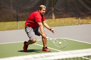 Image of Playtester hitting a backhand