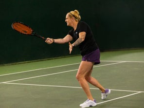 Image of a Playtester Hitting a Forehand