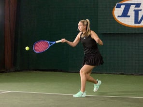 Image of a Playtester Hitting a Forehand