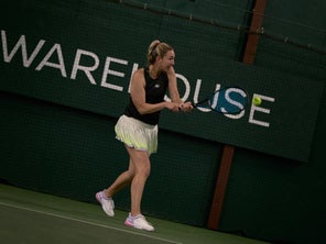 Image of a Playtester Hitting a Backhand
