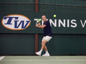 Image of a Playtester Hitting a Backhand