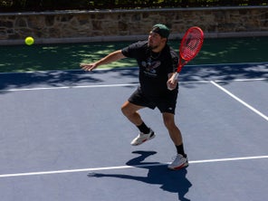 TW playtester hitting a volley. 