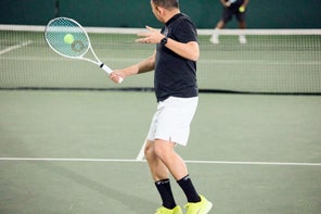 Image of a Playtester Hitting a Backhand