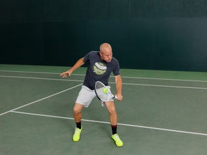 Image of a Playtester Hitting a Volley