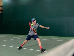 Image of a Playtester Hitting a Volley