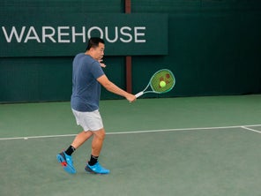Image of a Playtester Hitting a Backhand