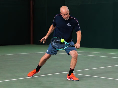Mark covers the short ball with the Asics Solution Speed FF 3. 