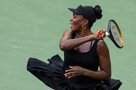 Venus Williams rips a forehand. 