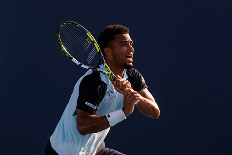 Arthur Fils following through on a backhand. 