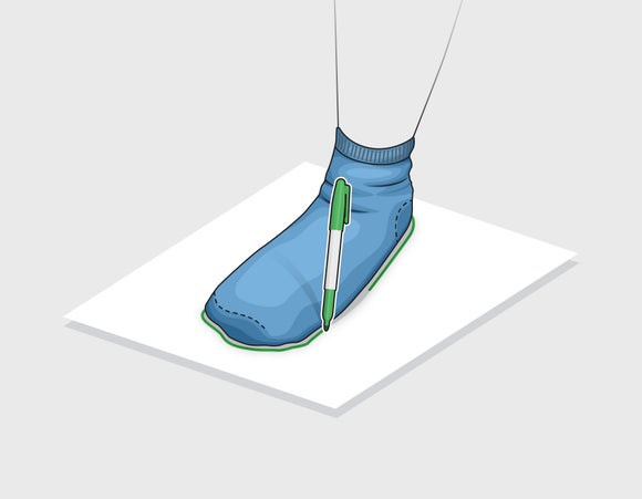 Graphic of tracing your foot for measuring shoe size