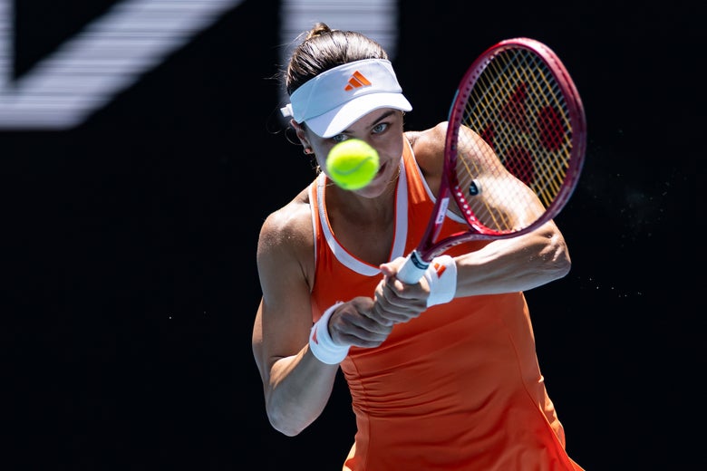 Iva Jovic locks in on a backhand. 