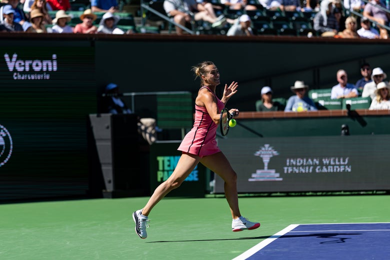 Aryna Sabalenka crushes a forehand. 