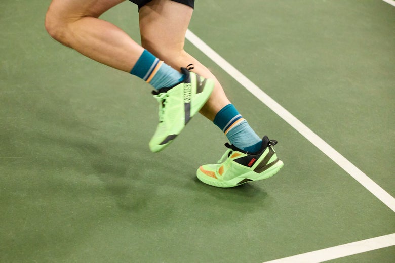 Image of playtester's feet moving on the court.