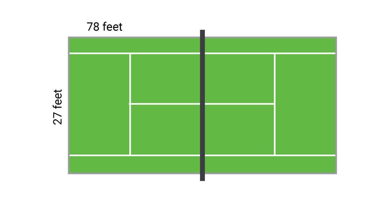 Graphic of a 78-foot singles tennis court for kids