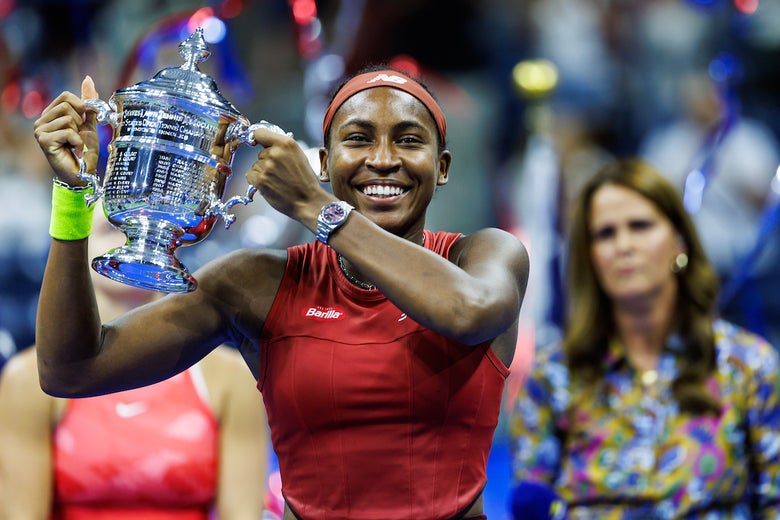 Image of Coco Gauff with the US Open Trophy