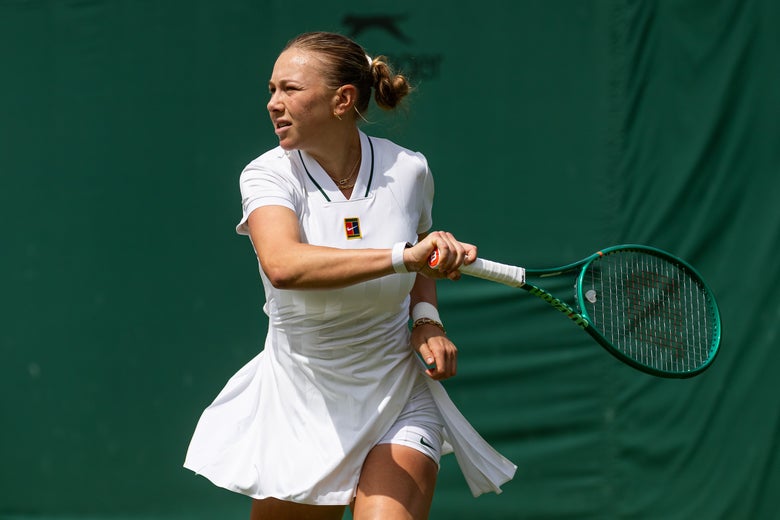 Anisimova whips through a forehand. 