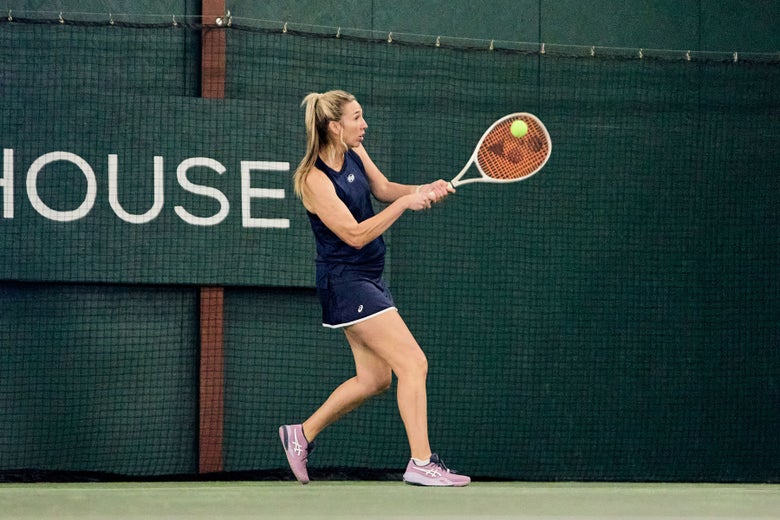 TW playtester hitting a backhand.