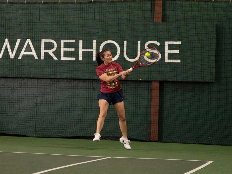 TW playtester hitting a backhand. 
