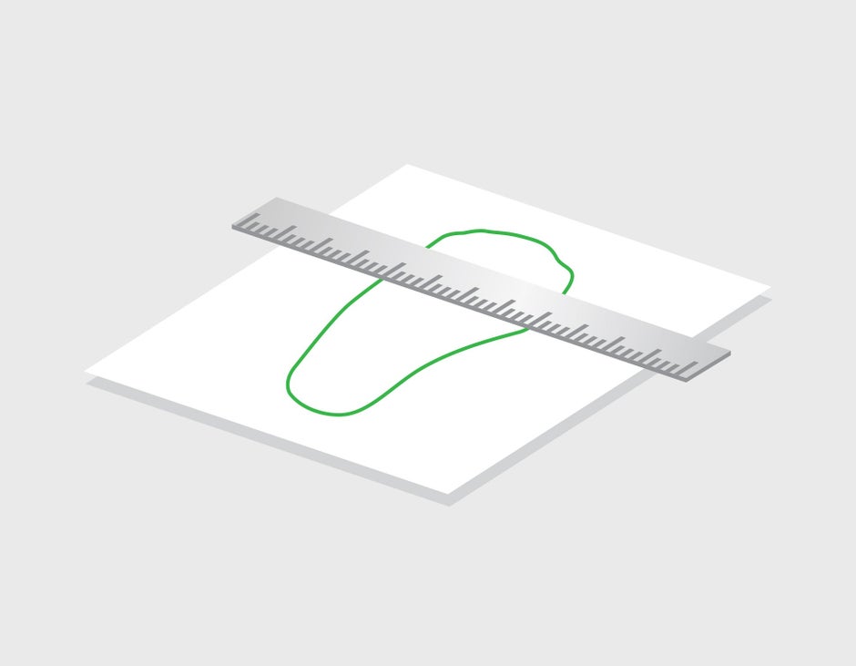 Foot being measured width-wise. 