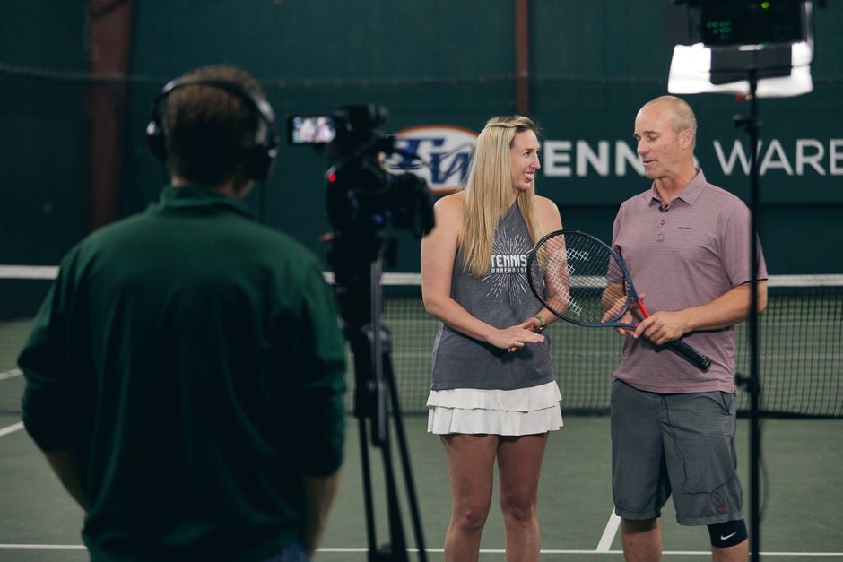 Behind the Scenes picture of a Tennis Warehouse racquet view being filmed.