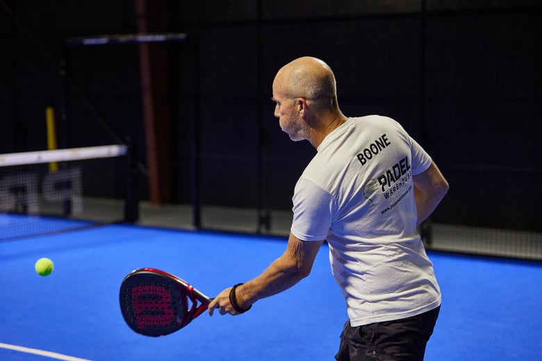A teardrop racket getting the job done.