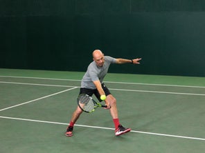 Image of a Playtester Hitting a Volley