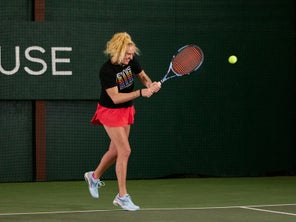 Image of a Playtester Hitting a Backhand