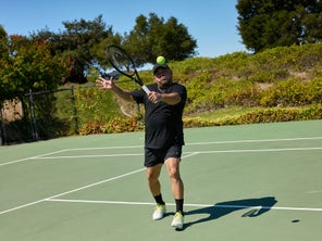 Image of a Playtester Hitting a Volley