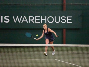 Image of a Playtester Hitting a Forehand Slice